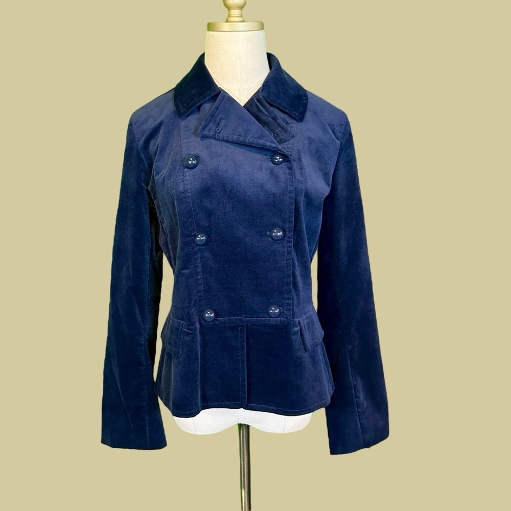 Talbots Navy Blue Double-Breasted Military Style Velvet Collared Blazer Size 10P